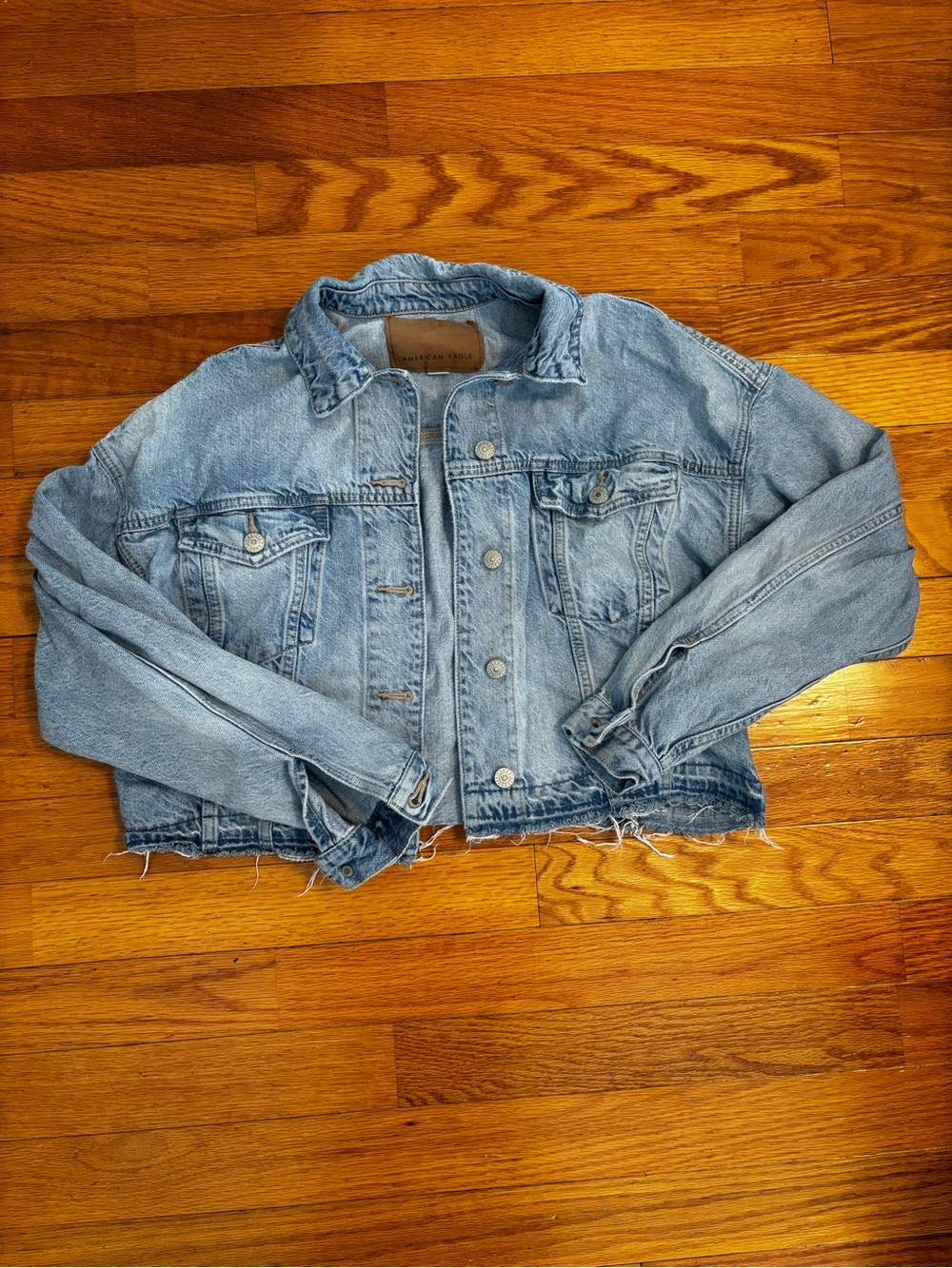 Light Wash Denim Jacket - Cropped Raw Hem